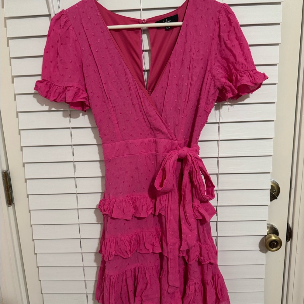 Lulu's Hot Pink Ruffle Tie-Waist Mini Dress